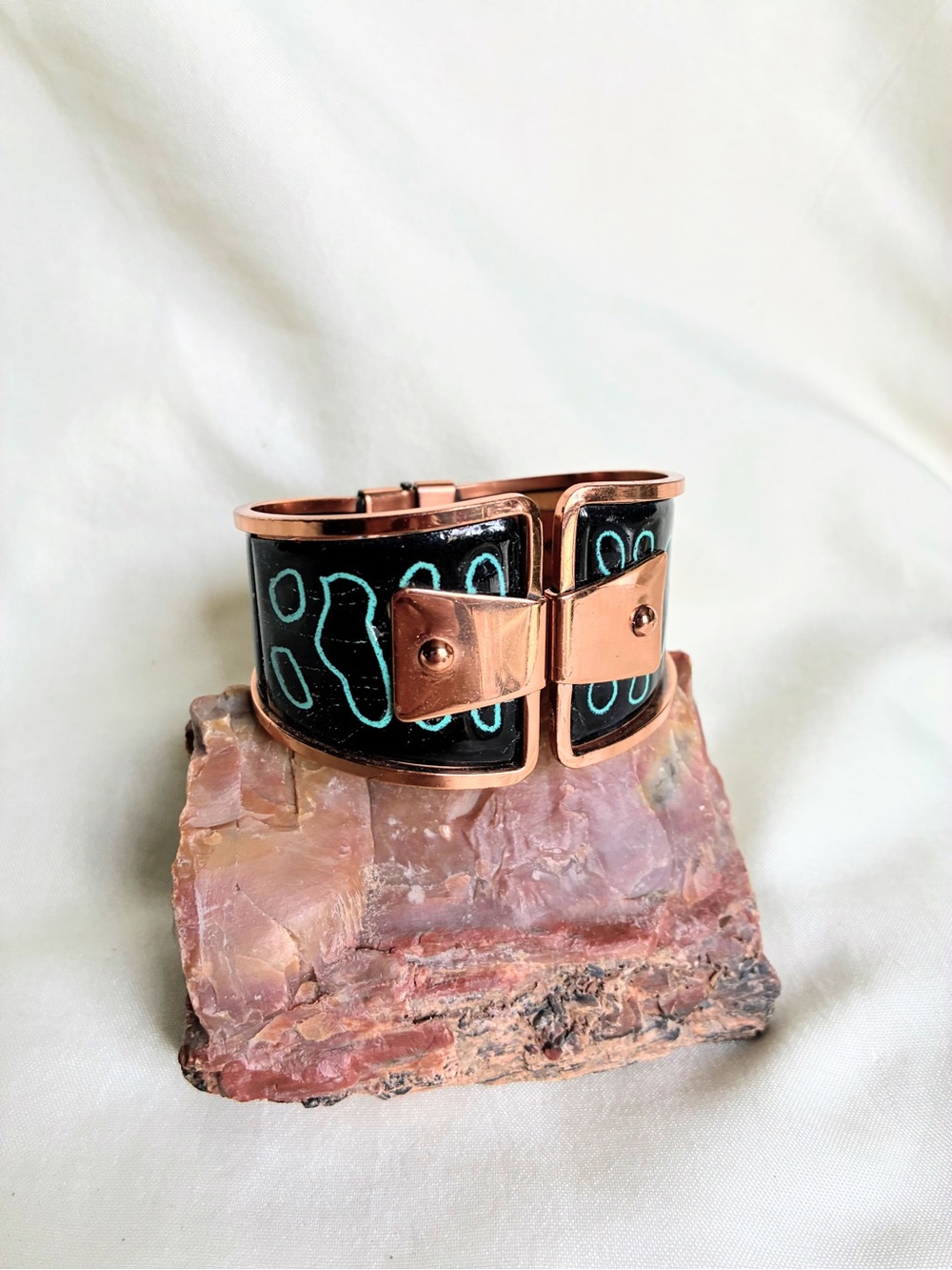 Vintage Matisse Copper Enamel Modernist Cuff Bracelet Mid-Century  Atomic Hinge